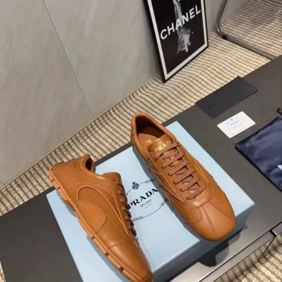 Prada Women's Tan Leather Sneakers - Picture 6 of 9